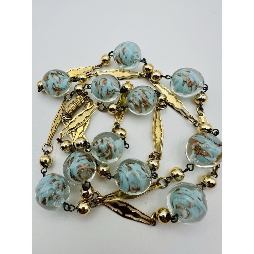 Vintage Murano Glass Beaded Gold Tone Necklace 32”
